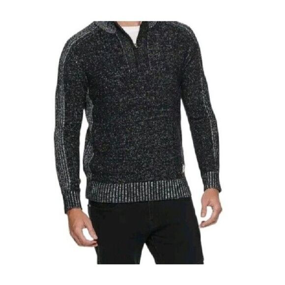 Xray jeans Black Marbled 1/4 Zip Mock Neck Sweater Size S Small Knit - Picture 1 of 11
